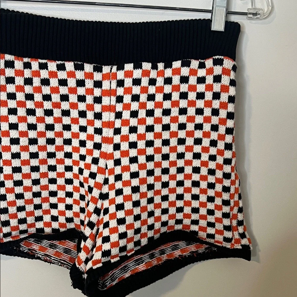 Zara High-Waist Checker Knit Shorts - Black/White/Orange - Picture 2 of 5